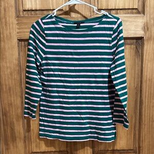 J. Crew women’s 3/4 sleeve striped pink and green boatneck top XS